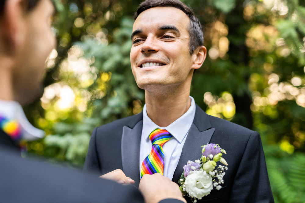 homosexual couple celebrating their own wedding lbgt couple wedding ceremony concepts about inclusiveness lgbtq community social equity